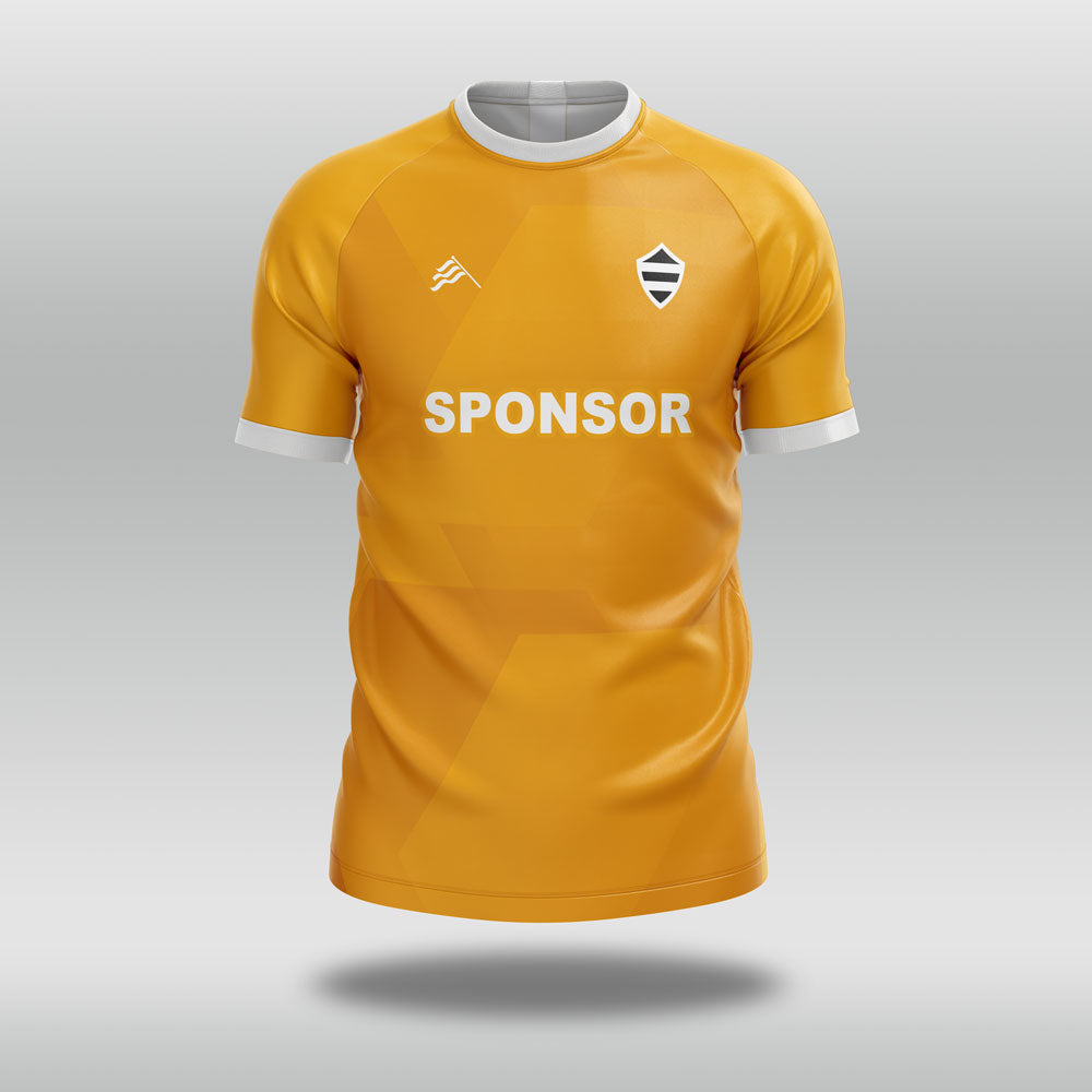 Yellow football shirt with 'SPONSOR' text on a gray background