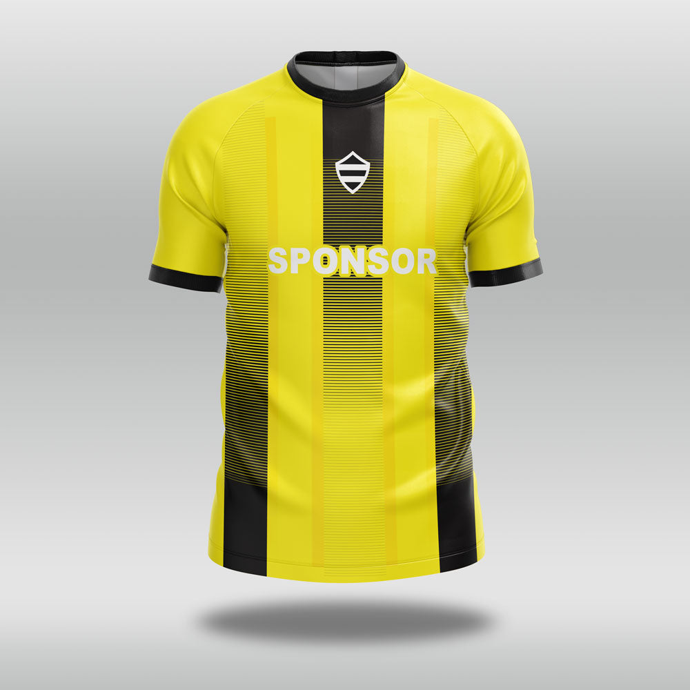 Yellow football shirt with black accents on a gray background
