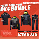 8 item Portwest hi-vis bundle with free logo featuring a bright yellow jacket with reflective gray stripes and multiple pockets.