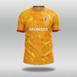 Buttercup T20 custom cricket shirt with red/yellow accents and a visible sponsor logo