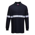 Portwest - Flame Resistant Anti-Static Long Sleeve Polo Shirt with Reflective Tape