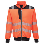 Portwest PW3 Hi-Vis Orange and Black Zip Sweatshirt with reflective tape and contrast panels.