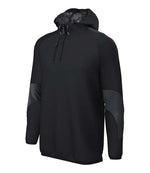 Black hooded Edge jacket with geometric patterns on a white background