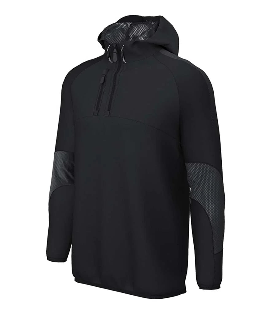 Black hooded Edge jacket with geometric patterns on a white background