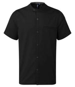 Black short-sleeve shirt chefs jacket with a stand-up mandarin collar
