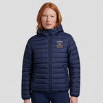 model wearing Cheshire Stars Netball Club Padded Jacket – Adult
