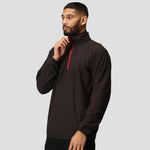 Model wearing the Regatta Navigate Half Zip Fleece RG452 in Black / Classic Red