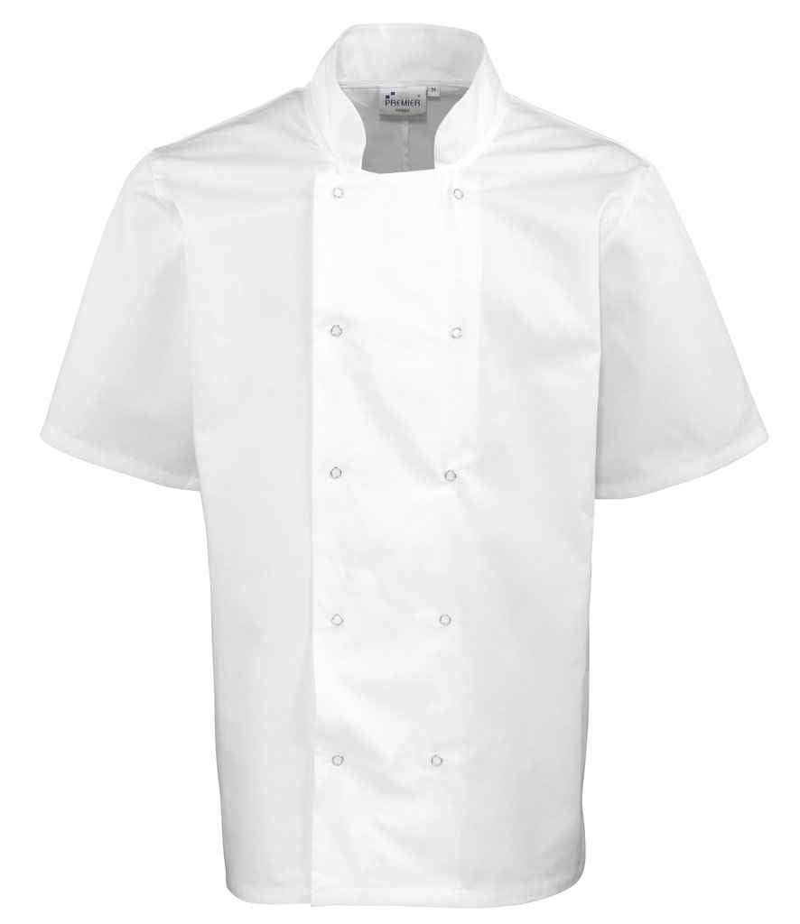 White Premier Unisex Short Sleeve Stud Front Chef's Jacket