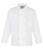 Premier Unisex Long Sleeve Stud Front Chef's Jacket in white