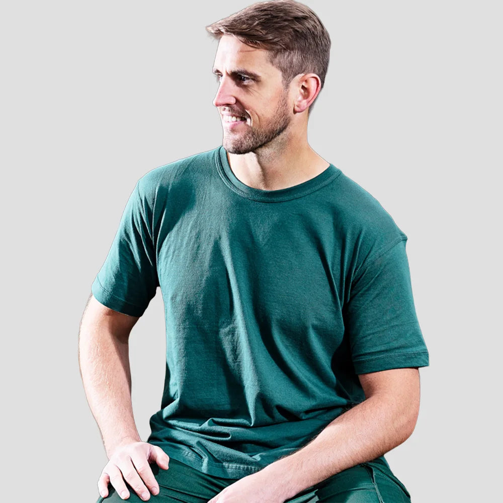 Model wearing the ORN Plover Work T-Shirt 1000 in Bottle Green