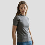 Model wearing the Orn Ladies Plover T-Shirt 1006 in Graphite