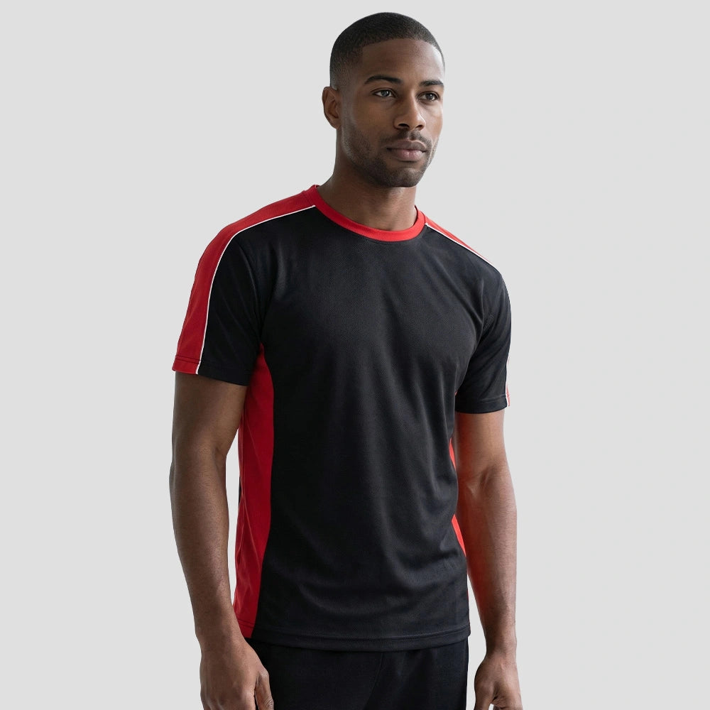 Model wearing the 1008 Avocet Wicking Shirt in Black / Red