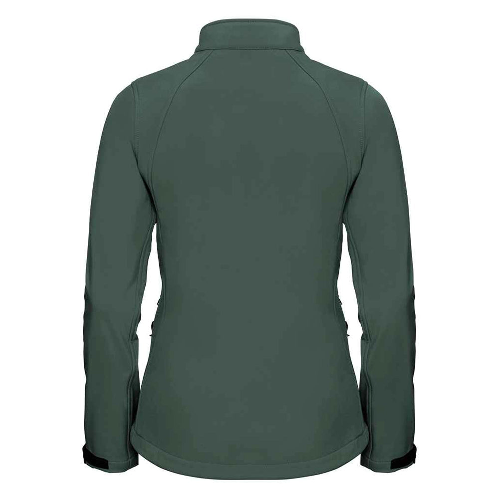Bottle green back view of Russell Ladies Soft Shell Jacket