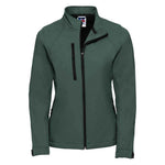 Bottle green front view of Russell Ladies Soft Shell Jacket