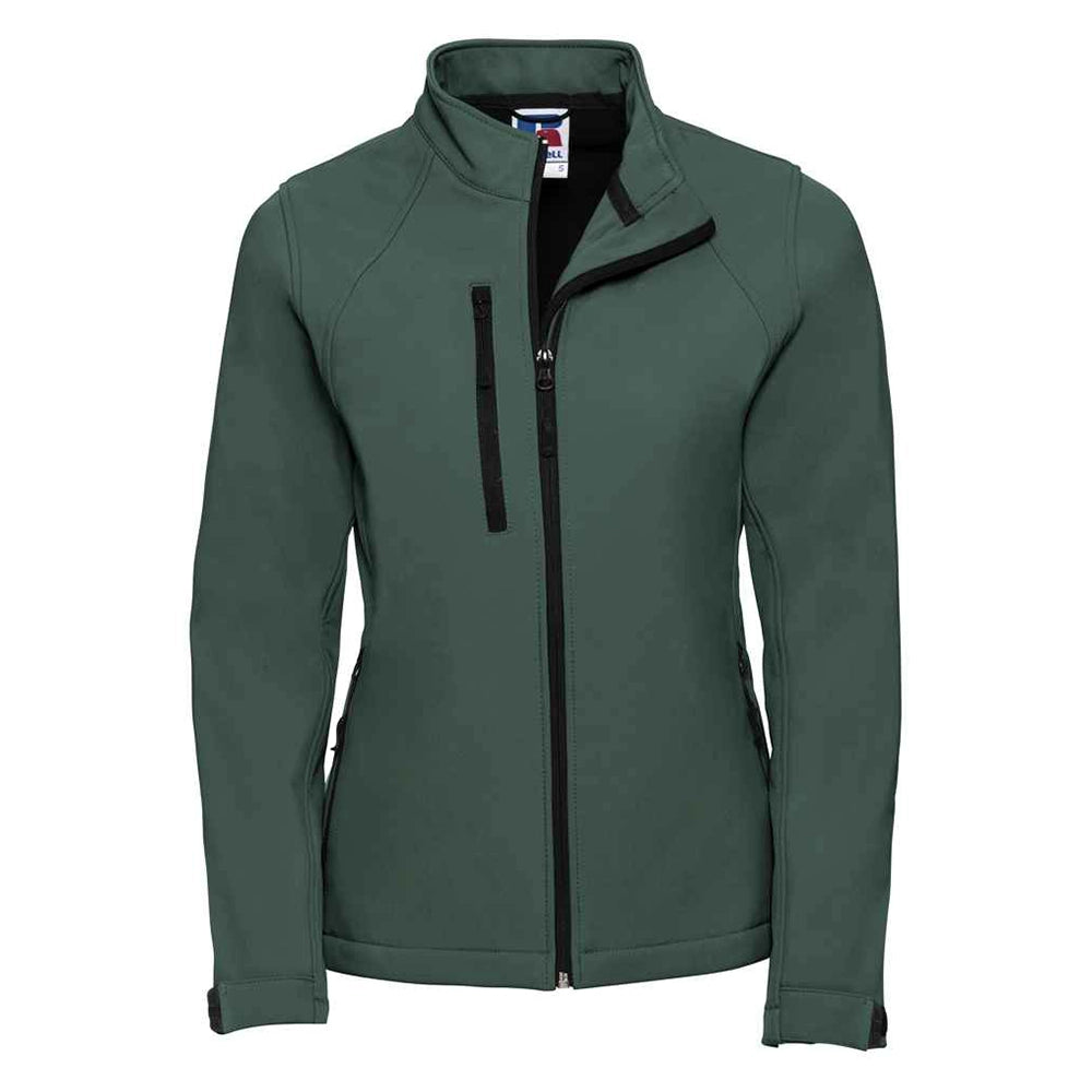 Bottle green front view of Russell Ladies Soft Shell Jacket