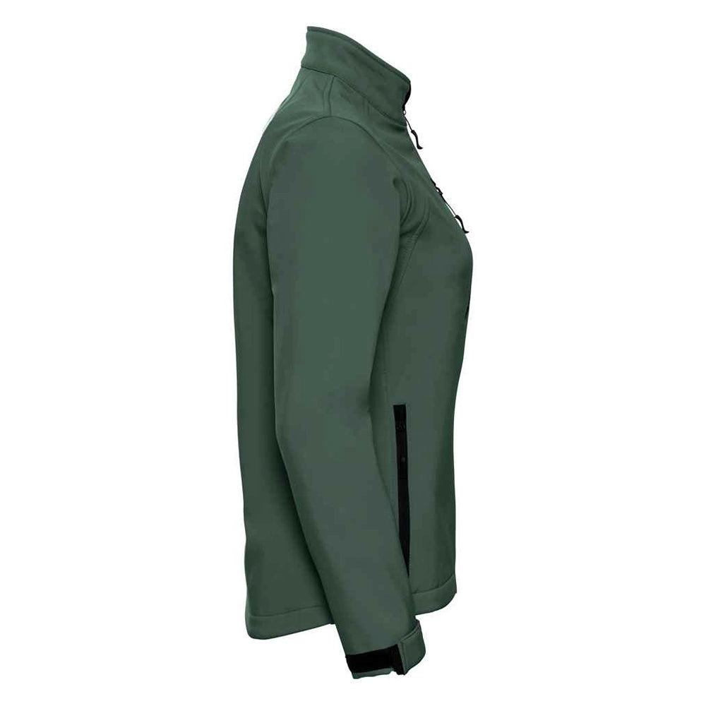 Bottle green side view of Russell Ladies Soft Shell Jacket