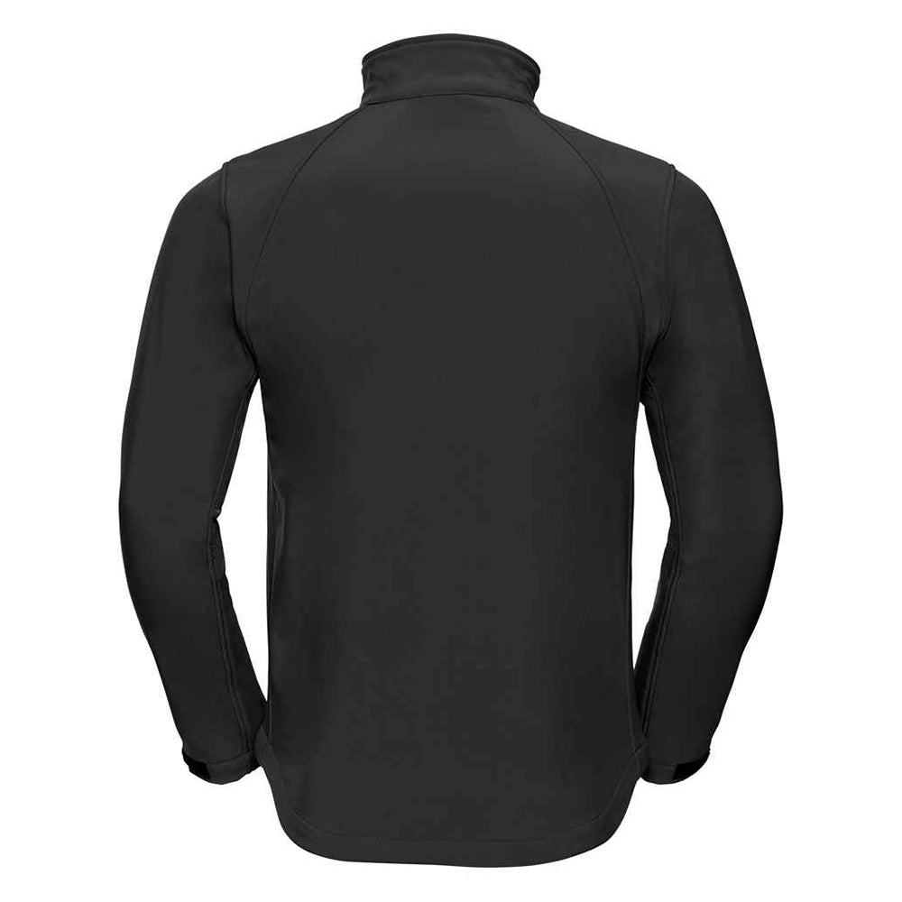 A back view of a black Russell Soft Shell Jacket