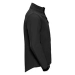A side view of a black Russell Soft Shell Jacket