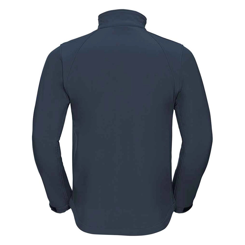 A back view of a navy Russell Soft Shell Jacket
