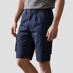 Model wearing the Orn Condor Combat Shorts 2050 in Navy