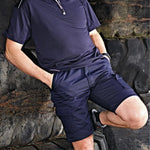 Model wearing the Orn Condor Combat Shorts 2050 in Navy