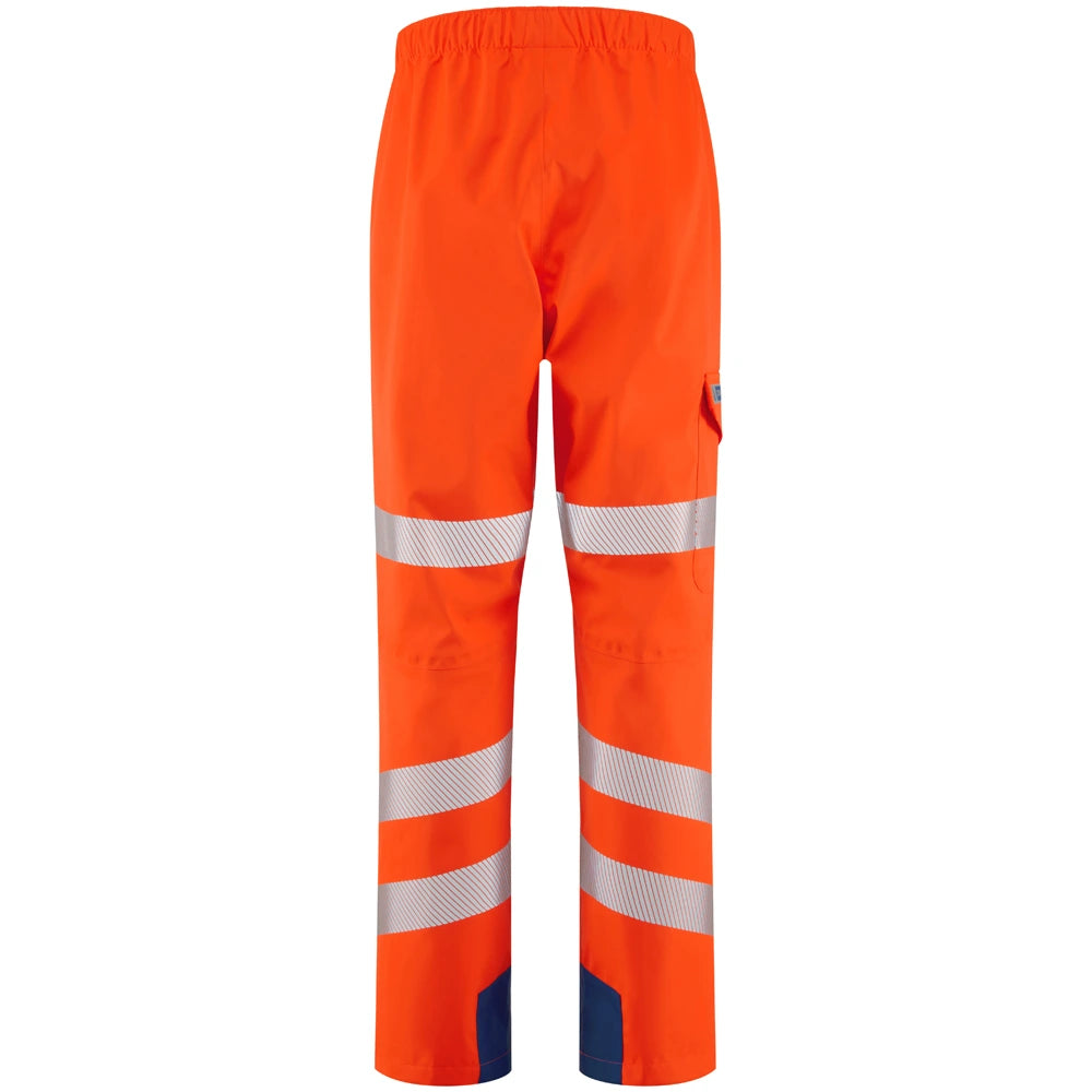Rear view of Lundy Leo Waterproof Overtrousers in orange