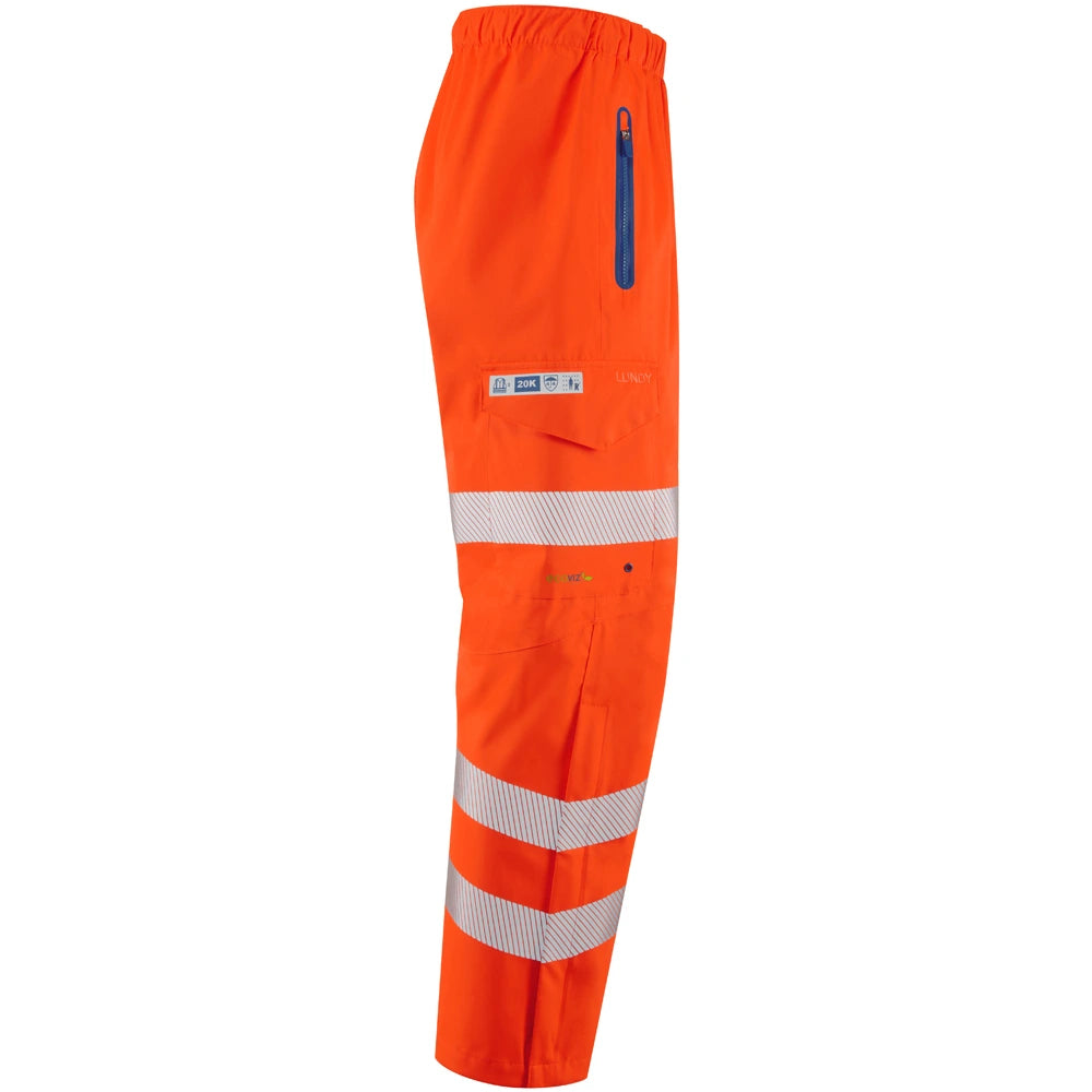 Right view of Lundy Leo Waterproof Overtrousers in orange
