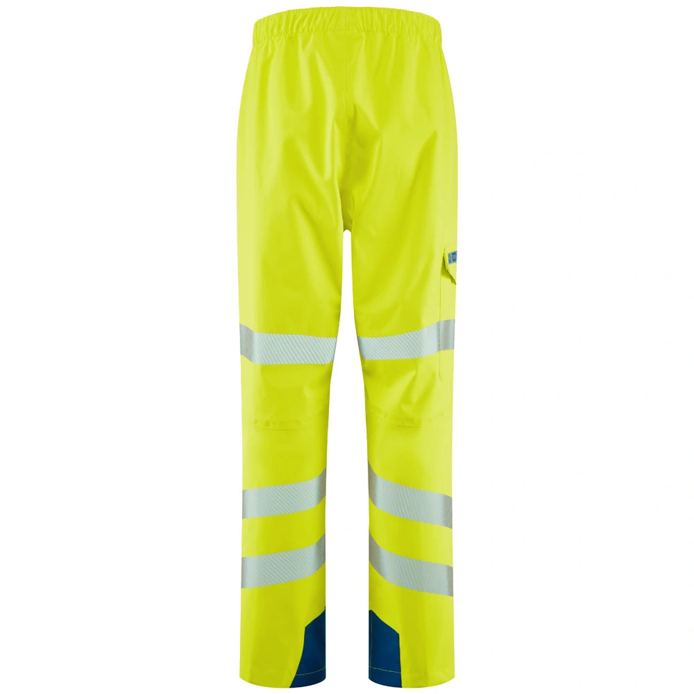 Rear view of Yellow Lundy Leo Waterproof Overtrousers