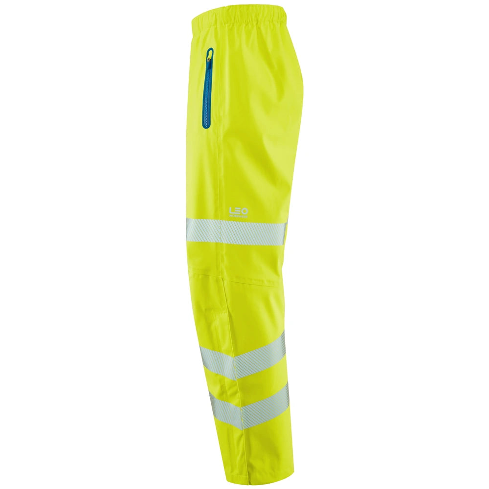 Left Side view of Lundy Leo Waterproof Overtrousers in yellow