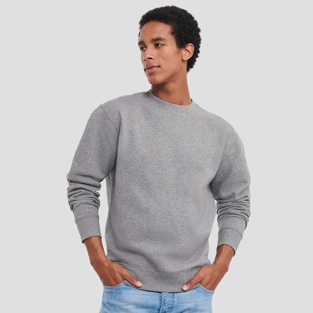 Model wearing the Russell Authentic Sweatshirt 262M in Sport Heather