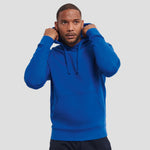 Model wearing the Russell Authentic Hooded Sweatshirt (Colours) 265M in Bright Royal