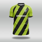 Green and black striped football shirt with 'SPONSOR' text on a gray background