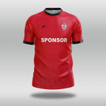 Red football shirt with 'SPONSOR' text on a gray background