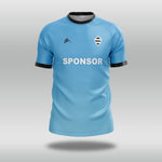 Light blue football shirt with black accents on a gray background