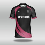 Black Rugby Shirt with pink accents and 'SPONSOR' text on a gray background