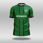 Green football shirt with black accents on a gray background