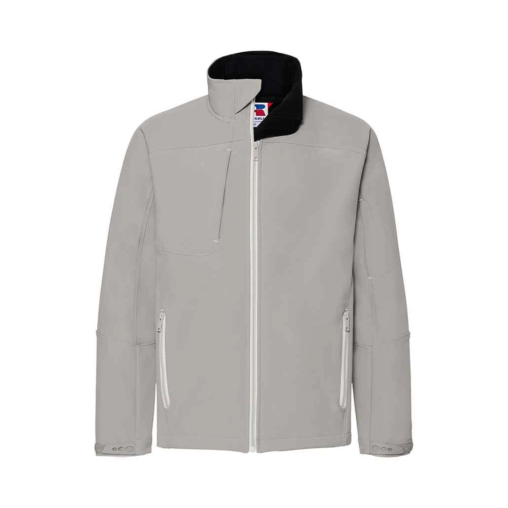 A front view of a stone Russell Bionic Soft Shell Jacket