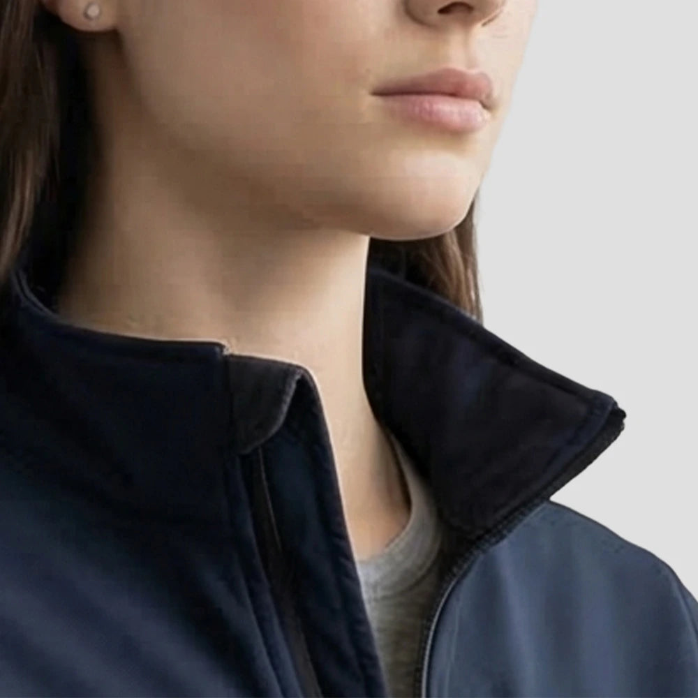 Close up of the Orn Ladies Tern Softshell 4260 Collar  in Navy