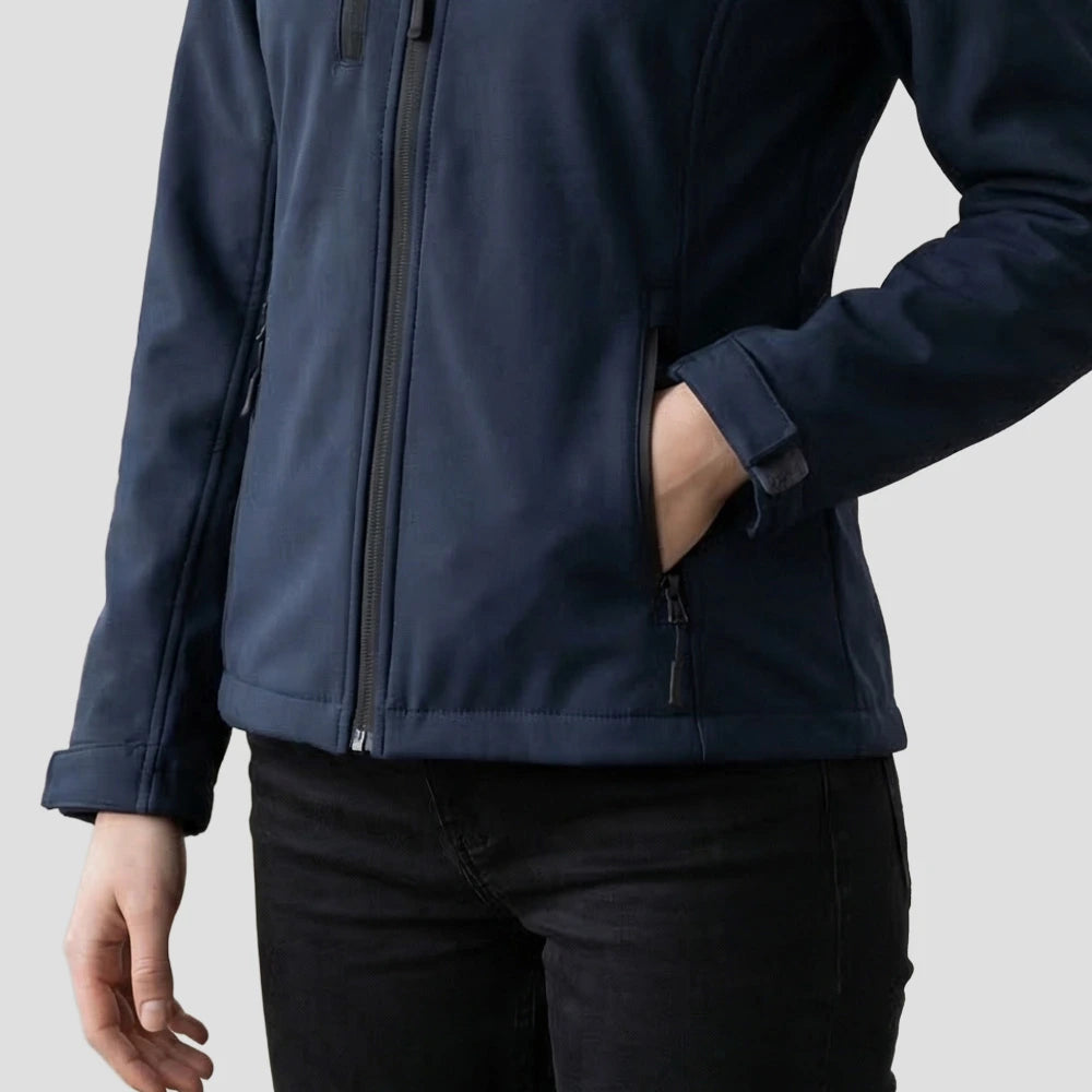 Close up of the Orn Ladies Tern Softshell 4260 pocket in Navy