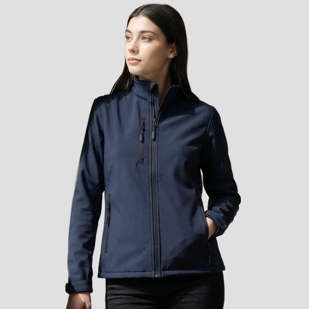 Model wearing the Orn Ladies Tern Softshell 4260 in Navy