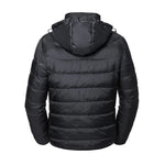 Back view of a Russell Hooded Nano Padded Jacket in black