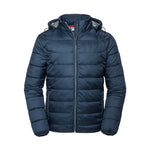 Front view of a Russell Hooded Nano Padded Jacket in French Navy