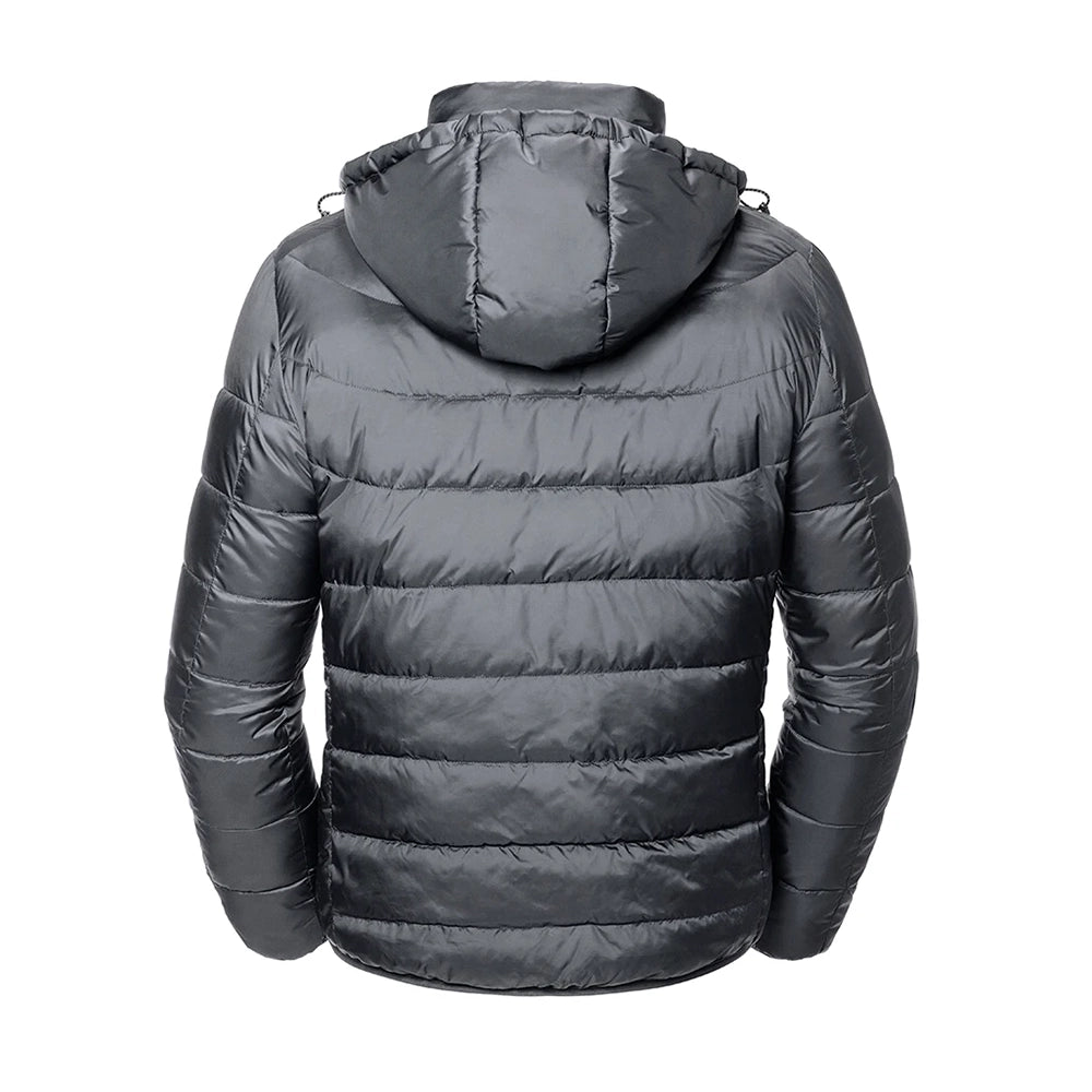 Back view of a Russell Hooded Nano Padded Jacket in Iron