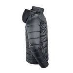 Side view of a Russell Hooded Nano Padded Jacket in Iron