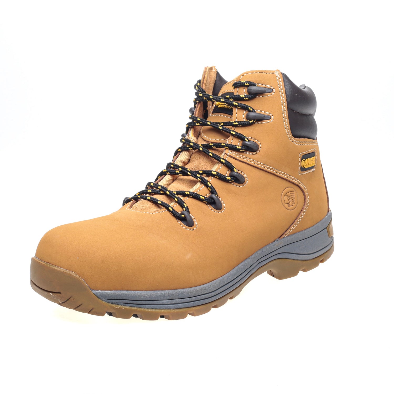Apache Armstrong safety boot featuring a black upper with gray accents and a rubber sole.