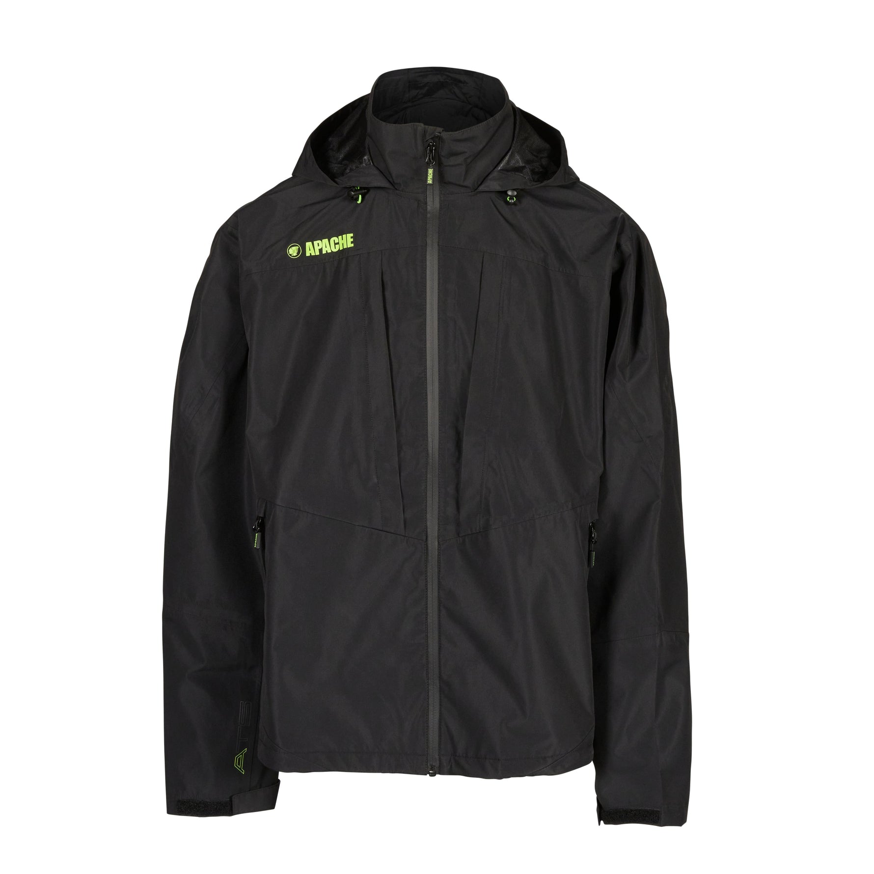 Apache Vancouver t-shirt in dark gray with a green logo on the left chest and a green inner collar.