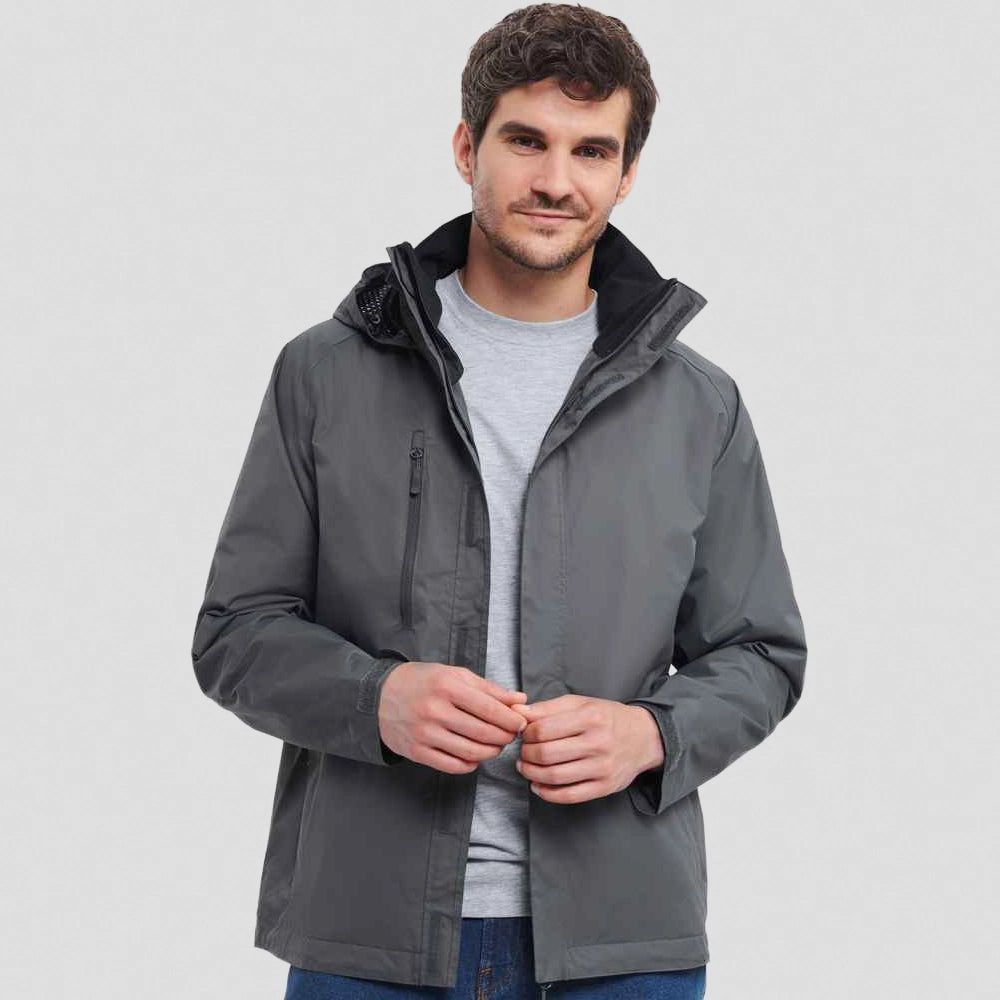 A model wearing a titanium Russell HydraPlus 2000 Jacket