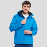 A model wearing a azure Russell HydraPlus 2000 Jacket