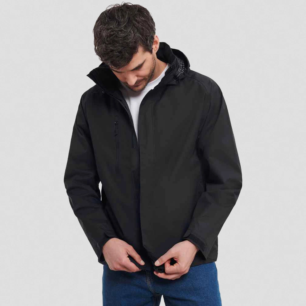 A model wearing a black Russell HydraPlus 2000 Jacket