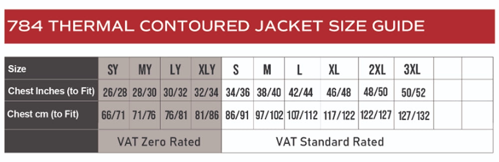 size chart of Thermal Bench Coat